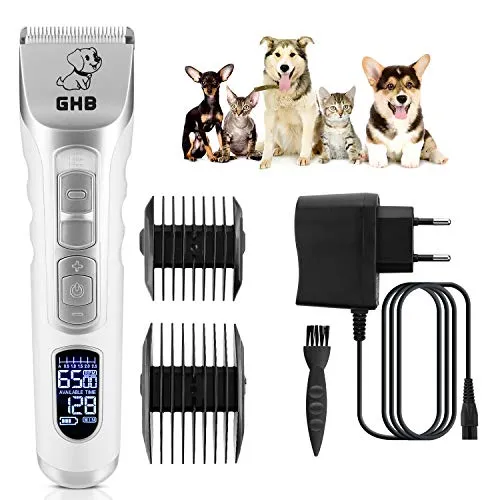 GHB Tosatrice Cani Professionale Tosatrice Animali Tosatrice Elettrica con 4 Pettini per Cani Gatti Animali ECC (Bianco Argento)