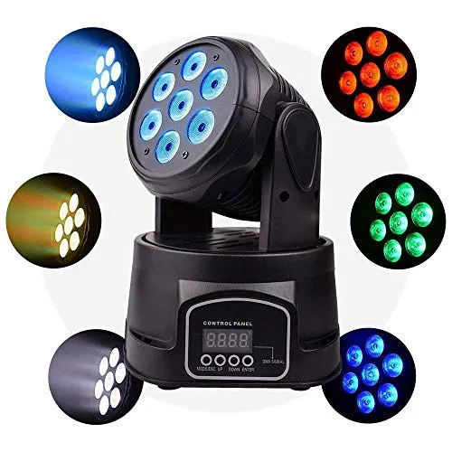 Luci da palco a motivi, DMX 512 Luci da palcoscenico 7x8W Faretti a LED Mini luci a testa mobile professionali RGBW 4 in 1 Effetto strobo 9/14 canali per ristorante, club, matrimonio, festa in casa