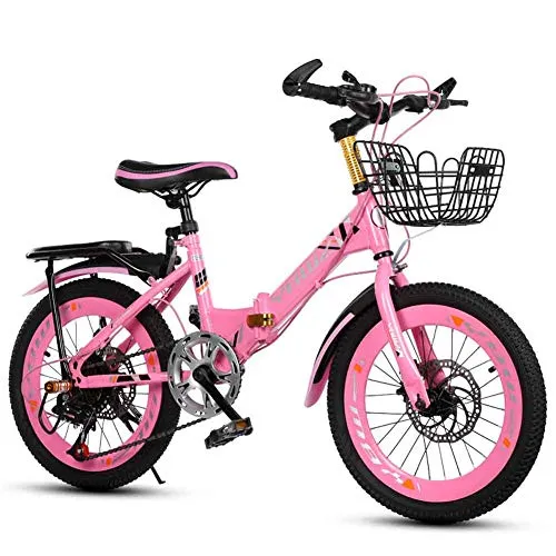 L-SLWI velocità Variabile Bambini del Pieghevole Bici Pieghevole 18 Pollici Bicicletta 20 Pollici 22 Pollici (Colore: Blu, Rosa),Rosa,22"