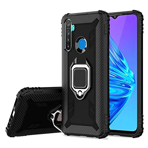 Tianyan Cover Realme 5,Anti-Caduta TPU Silicone Morbido Protezione Cover con [Funzione Staffa per Anello Rotante 360 Gradi] Compatibile per Realme 5 / Realme 5S,Nero