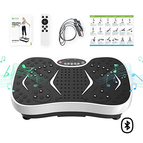 JUFIT Fitness Pedana vibrante per tutto il corpo con 2 fasce di allenamento, 11 programmi di allenamento, 99 velocità, vibratore Bluetooth, peso massimo utente di 330 lbs