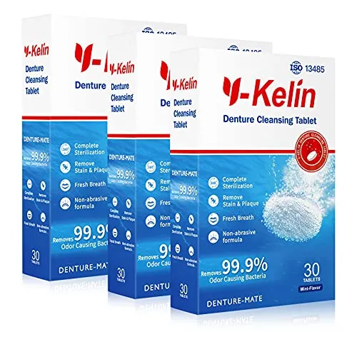 Y-Kelin Compresse Disinfettanti per Dentiere Pulitore per Protesi Compresse Effervescenti Per la pulizia di Protesi e Dentiere(90 compresse)