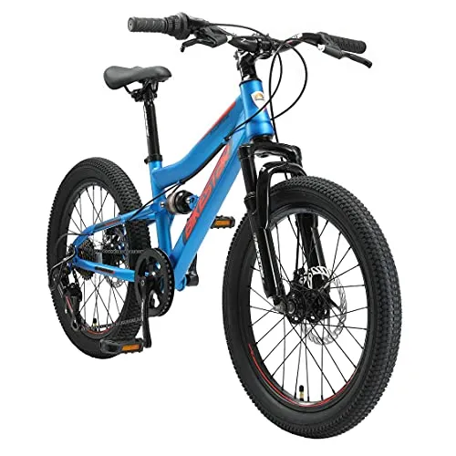 BIKESTAR MTB Mountain bike sospensione completa per bambini 6 anni | Bicicletta 20 pollici 7 velocità Shimano, freni a disco | Blu