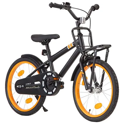 Festnight Bici per Bambini con Trasportino Frontale 18 Pollici Bicicletta Bambini 5-7 Anni Bici per Bambino et Bambina con Ruote di Allenamento Laterali Nero e Arancione/Rosa e Nera