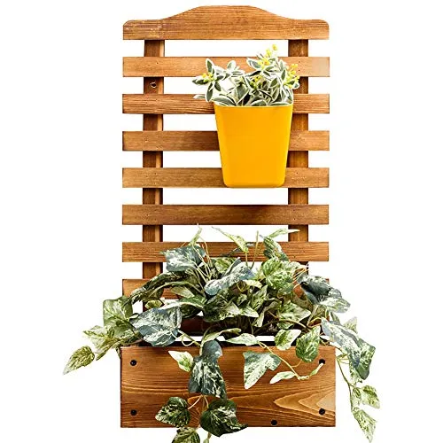 JANRON Montaggio a Parete Fioriera con Grigliato in Legno da Giardino Vaso per Piante Rampicanti con Griglia Resistente Beige - L:30XW:16XH:60cm