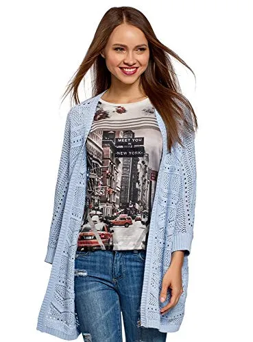 oodji Ultra Donna Cardigan Traforato Senza Chiusura, Blu, IT 42 / EU 38 / S