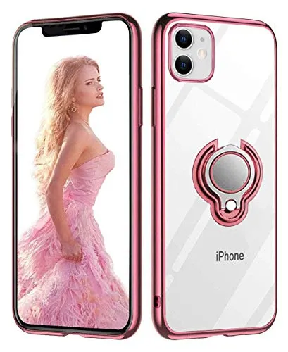 ZHIYIJIA per Cover iPhone 11 Ring 360°Regolabile Anello Magnetica Supporto Ring TPU Case Silicone Custodia iPhone 11 Oro Rosa