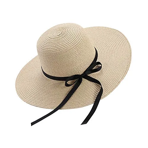 Cappello da Sole da Donna Floppy Foldable Bowknot Grande Cappello a Tesa Larga Cappello Estivo da Spiaggia Protezione UV UPF50
