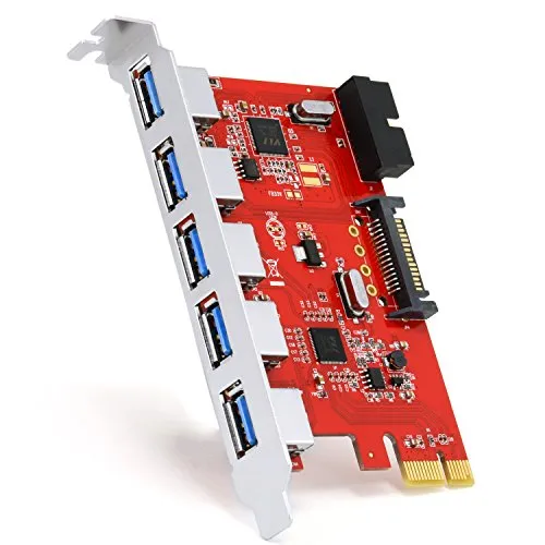 CSL - Scheda PCIe USB 3.0 a 5 Porte Esterne e 1 Porta Interna e 1 SATA per Alimentazione - Plug e Play