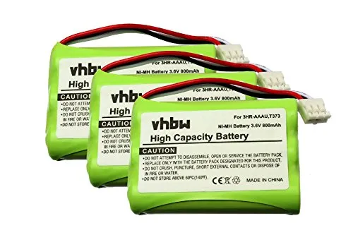 3 x batteria vhbw 800mAh compatibile con telefono fisso cordless Bang & Olufsen BeoCom 6000 sostituisce 3HR-AAAU, T373