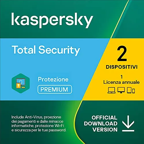 Kaspersky Total Security 2022 | 2 Dispositivi | 1 Anno | PC / Mac / Android  | Codice d'attivazione via email