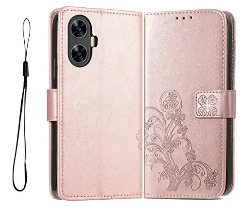 GOKEN Cover per Realme C55, Custodia Flip PU Pelle TPU Portafoglio Custodie con Stand & Carte Slot & Disegni Rilievo, Chiusura Magnetica Telefono Case, OroRosa