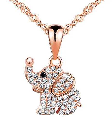 Unendlich U Grazioso ciondolo a forma di elefante, in argento Sterling 925, con zirconi, colore: oro rosa