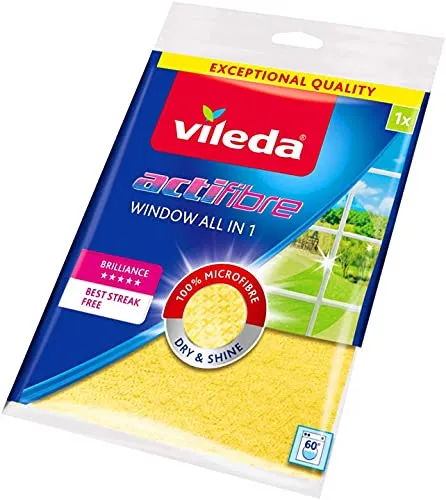 Vileda Actifibre Vetri e Finestre 36x32cm 1pz Panno, Fibre, Giallo, 0,7x18,5x25 cm