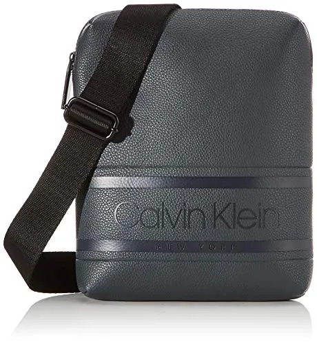 Calvin Klein Striped Logo Pu Flat Crossover - Borse a spalla Uomo, Grigio (Blackwhite Grey), 1x1x1 cm (W x H L)