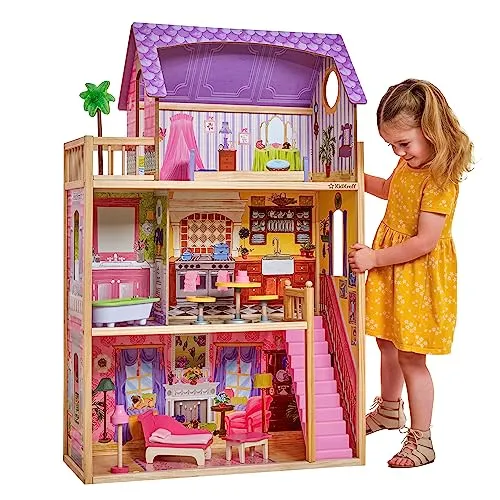 KidKraft Casa delle Bambole in Legno Kayla per Bambole di 30 cm con Accessori e Mobili inclusi, Casa a 3 Livelli di Gioco, Giocattolo per Bambini 3+ Anni, 65092, Esclusivo Amazon