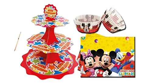 IRPot - SET CUP CAKE TOPOLINO MICKEY MOUSE ALZATINA + TOVAGLIA + 50 PIROTTINI