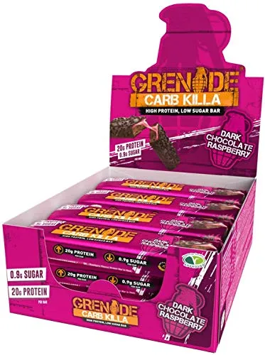 Grenade Carb Killa Barretta Proteica a Basso Contenuto di Carboidrati, 12 x 60g, Dark Chocolate Raspberry