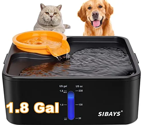 SIBAYS 235oz/7L/1.8GAL Fontana per Cani Grandi,Fontana d'Acqua per Animali Domestici,Gatti e Animali Domestici Multipli,Filtro a 5 Strati, Promemoria Visibile per l'acqua