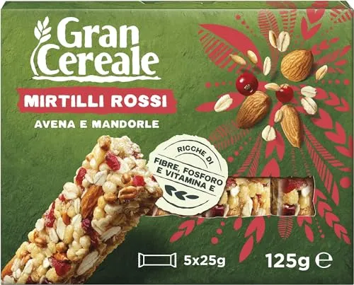 Gran Cereale, Snack Barrette ai Mirtilli Rossi, Avena, e Mandorle - Colazione e Snack Dolce - 125 g