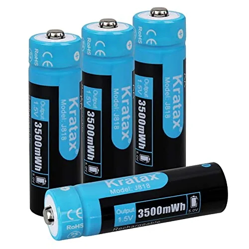 Kratax 3500 mWh 1,5 V AA batteria [4 confezioni], ricarica rapida 1200 cicli di ricarica e scarica (non per flash)