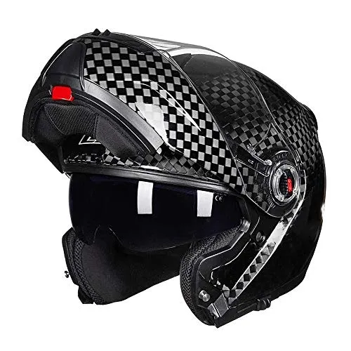 Casco Integrale per Motocicletta, Caschi Ribaltabili Elettrico in Fibra di Carbonio Antiappannamento Uomo E Donna Casco Modulare con Mezza Elmetto - Certificazione DOT/ECE