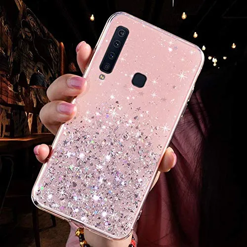Uposao Compatibile con Samsung Galaxy A9 2018 Glitter Bling Sparkly Luccichio Pendenza TPU Silicone Protettivo Morbido Brillantini Sequin Custodia Case,Rosa