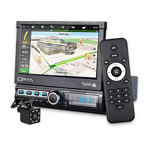 MiCarBa - Autoradio a DIN singolo, con navigatore GPS, 7 pollici, HD, radio touch screen, Bluetooth, autoradio MP3, MP5, video stereo, radio
