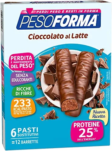 Pesoforma Barrette Cioccolato al Latte, Pasti sostitutivi dimagranti, SOLO 233 Kcal, Ricco in proteine, 6 pasti