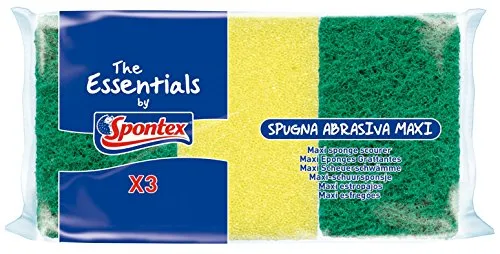 Spontex Maxi Spugna, Poliuretano, Giallo/Verde, 9x2.5x12.5 cm, 3 unità