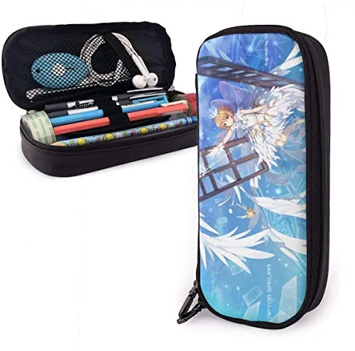 zhengchunleiX Cardcaptor Sakura Leather Astuccio Pen Bag for Girls Boys Kids Adult Pencil Pouch Stationery Storage Bags for School Office