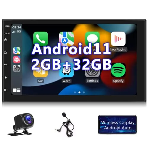 Android 11 Autoradio 2GB+32GB Wireless Carplay Android Auto, Radio GPS 2 Din Touchscreen 7 Pollici Stereo Auto Hifi Navigazione GPS Bluetooth Vivavoce Wifi Radio FM RDS SWC, Telecamera Posteriore