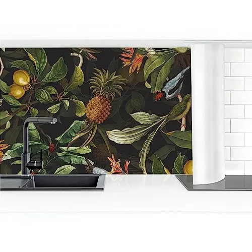 Rivestimento cucina - Uccelli con ananas verde 50 x 250cm Smart