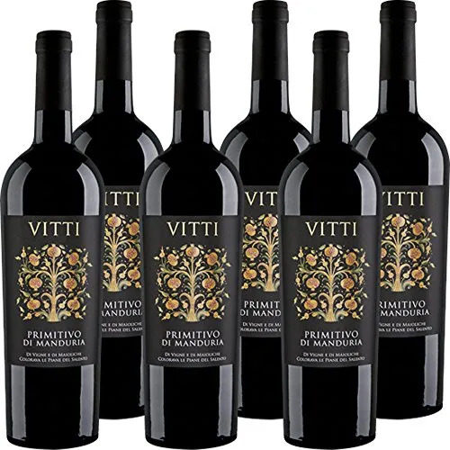 Primitivo di Manduria | Vitti | Vino Rosso della Puglia | Confezione da 6 Bottiglie da 75 Cl | Idea Regalo