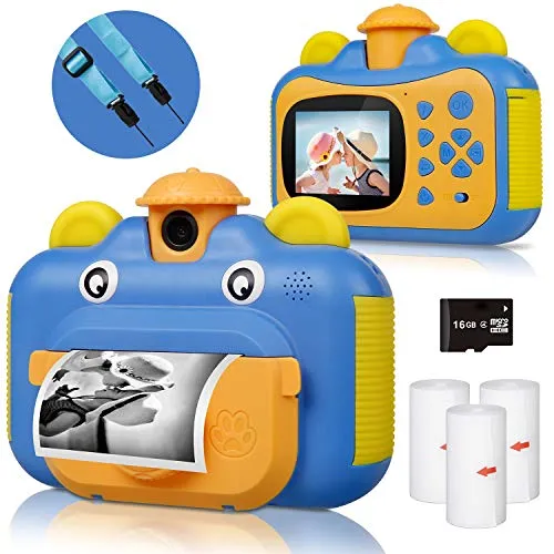 BITIWEND Fotocamera bambini, macchina fotografica digitale da stampa per bambini, mini videocamera HD 1080P 2,4 pollici schermo, fotocamera istantanea, fotocamera del giocattolo 16GB SD scheda