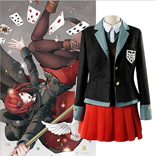 GGOODD Danganronpa v3: Kill Harmony Yumeno Himiko Costume Cosplay Donna Nero Top con Gonna Rossa Student JK Uniform Festa di Halloween,S