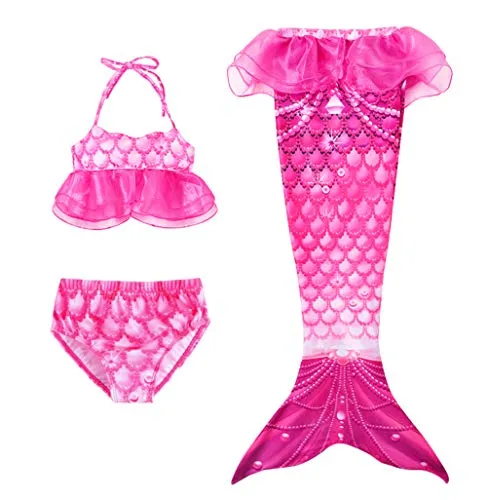 Yimidear Coda da Sirena Bambina Costumi Bambina Costume Bagno Sirena 3Pcs Set di Bikini Mermaid Costume Sirena Vestito da Sirena per Bambina (100, Rosa)