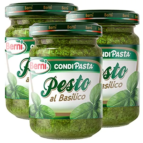 Berni Condipasta Pesto al Basilico Conserva Condimento per Primi Piatti Tartine e Torte Salate - 3 Vasetti da 135g