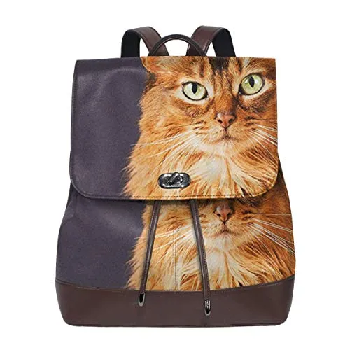 Zaino Donna Vera Pelle Bellissimo gatto somalo di razza, Borsa Da Viaggio a Grande Capacità, Borsa a Tracolla Lady Fashion Backpack Daypack per Scuola Viaggio Lavoro