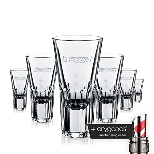 Anygoods - Set di 6 bicchieri in vetro Metaxa, decorativi, con beccuccio anygoods