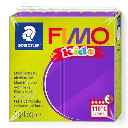 STAEDTLER FIMO KIDS, pasta modellabile termoindurente, per bambini, panetto da 42 grammi di colore viola, 8030-6