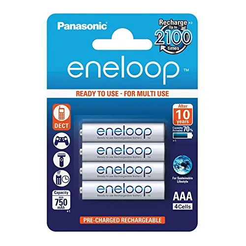 Panasonic Eneloop Blister con 4 Batterie Ministilo AAA Ricaricabili, Argento