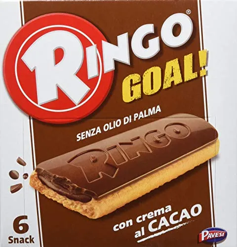 Pavesi Ringo Goal Biscotto con Ripieno al Cacao e Copertura di Cioccolato per Snack Dolce e Gustoso per la Merenda - Confezione da 6 snacks - 168 g