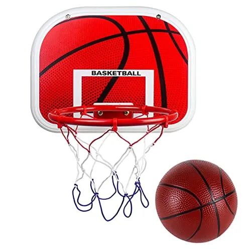 Canestro da basket portatile per far giocare i bambini all'interno e all'esterno, inclusi rete, tabellone da basket e mini basket.