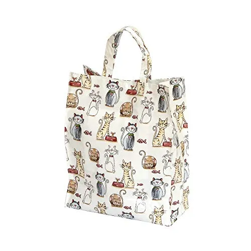 SPOTTED DOG GIFT COMPANY Borsa Shopper Bag, Borsa per Le Spese Riutilizzabile 40cm x 32cm x13 cm con Bel Disegno di Gatti, Idee Regalo con Gatto Donna