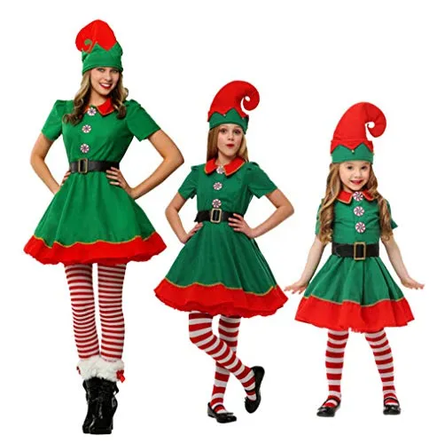 JOMA E-Shop Donne Girls Christmas Fancy Dress – Costume da Elfo, Cappello, Calzini e Cinghia da Polso
