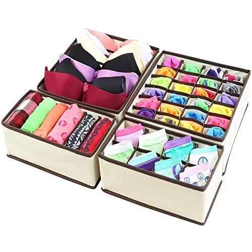 XLTOK Cassetto Organizer per Biancheria Intima, Set di 4 Armadio Divisori Pieghevole Storage Box