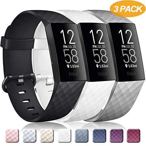 Yandu Cinturino Compatibile con Fitbit Charge 3/ Fitbit Charge 4, Cinturino Sportivi per Fitbit Charge 3/ Fitbit Charge 3 SE (03 Nero+Grigio+Bianco, S)