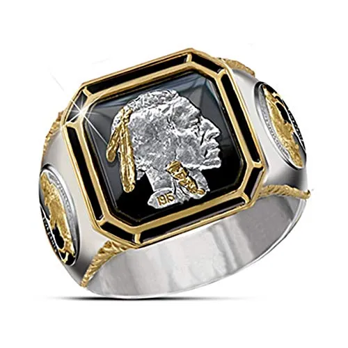 CHCO Anillo de aleación de Dos tonos de cobre exclusivo para Hombres, jefe honorario Indio, joyería India, anillo de Oro para Niños 6 Oro