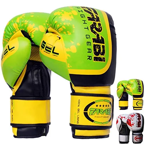 Guantoni da boxe Farabi da 10, 12, 14, 16 once. Guantoni da allenamento, sparring, sacco, muay thai, kickboxing, MMA, arti marziali miste, allenamento, uomo, guantoni da allenamento, Green, 14 oz